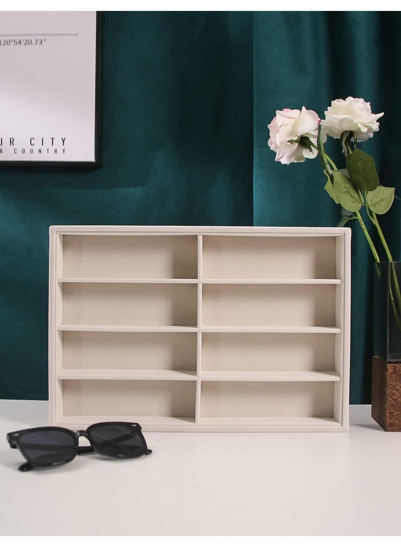 Velvet Glasses Tray, Beige Eyeglasses Watches Jewelry Display Tray Box for Men Women (8 Grids) - Image 3